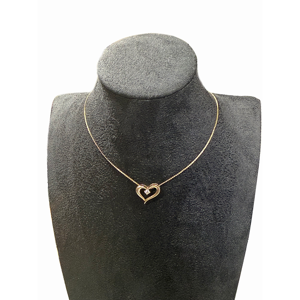 9K Yellow Gold Open Heart Diamond Pendant Necklace