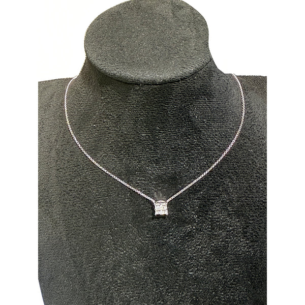 14K White Gold Princess-Cut Cluster Diamond Pendant Necklace
