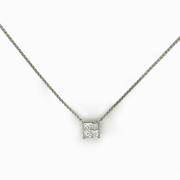 14K White Gold Princess-Cut Cluster Diamond Pendant Necklace