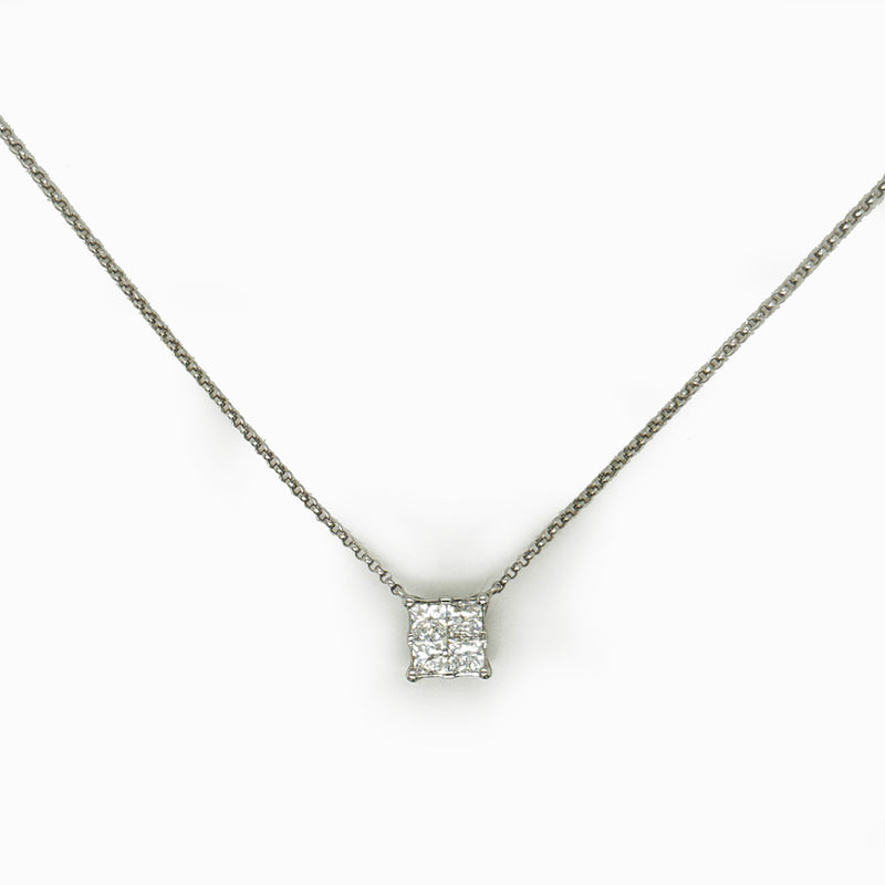 14K White Gold Princess-Cut Cluster Diamond Pendant Necklace