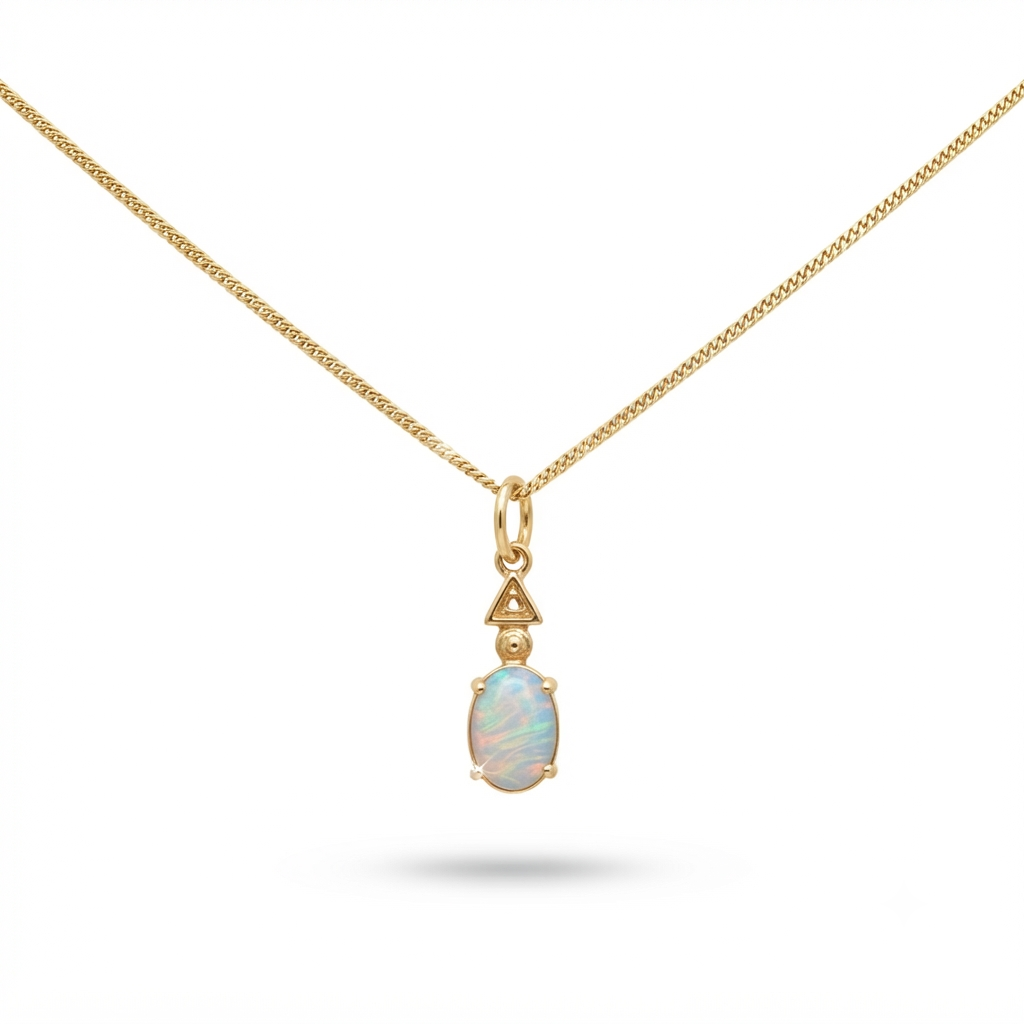 9K Yellow Gold Opal Drop Pendant Necklace