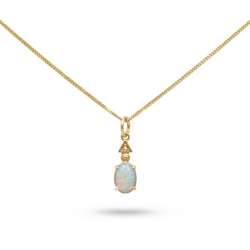 9K Yellow Gold Opal Drop Pendant Necklace