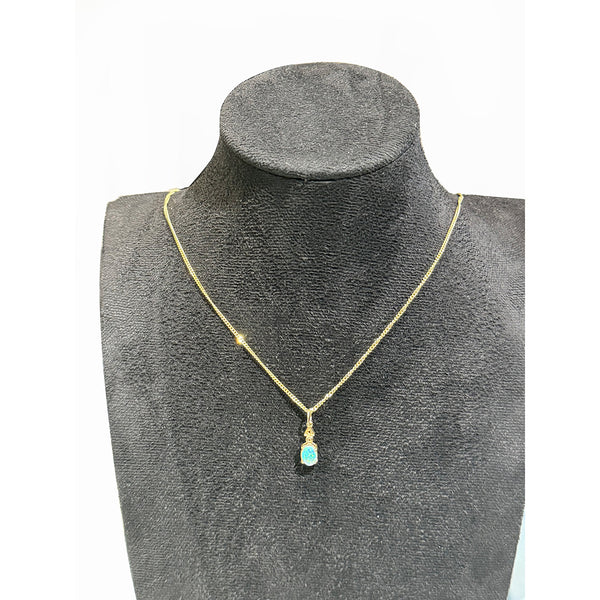 9K Yellow Gold Opal Drop Pendant Necklace