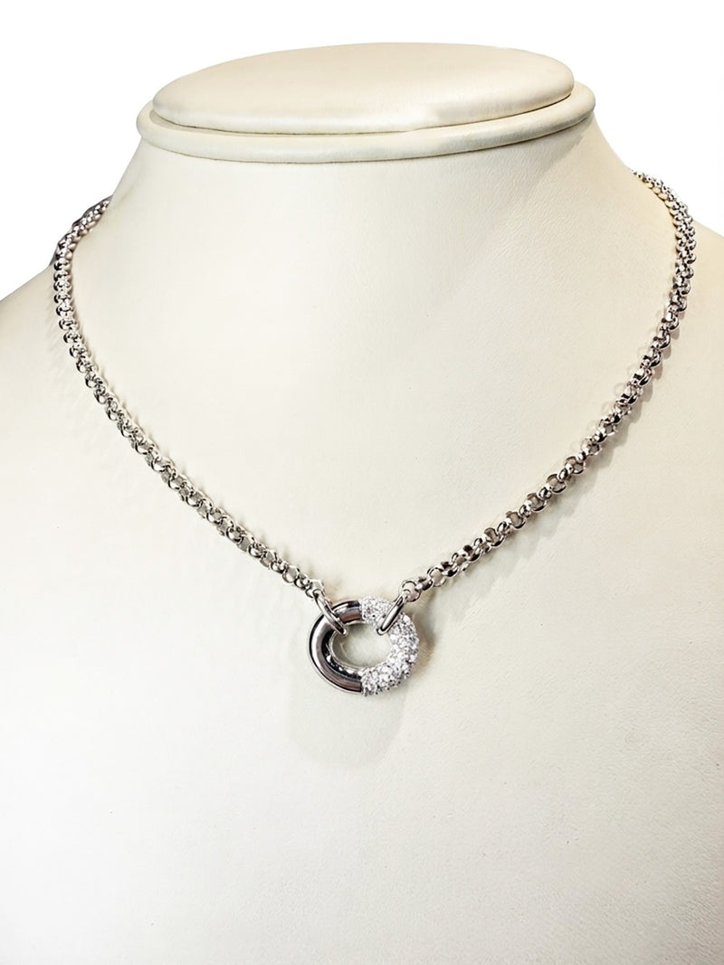 14K White Gold Lab-Grown Diamond Circle Pendant Necklace