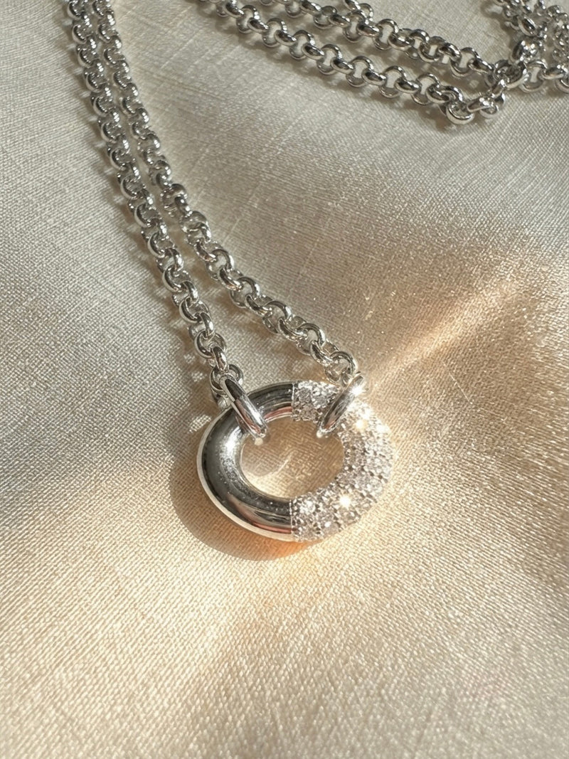 14K White Gold Lab-Grown Diamond Circle Pendant Necklace