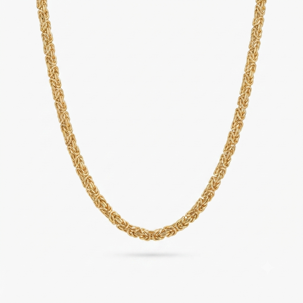 9K Yellow Gold Handcrafted Byzantine Chain Necklace