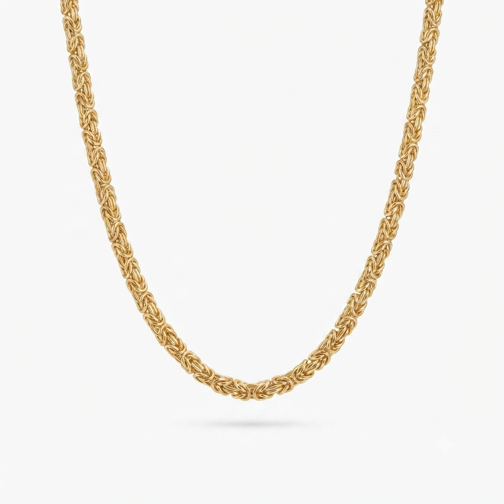 9K Yellow Gold Handcrafted Byzantine Chain Necklace
