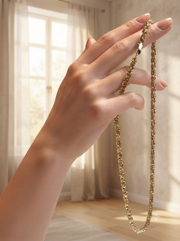 9K Yellow Gold Handcrafted Byzantine Chain Necklace