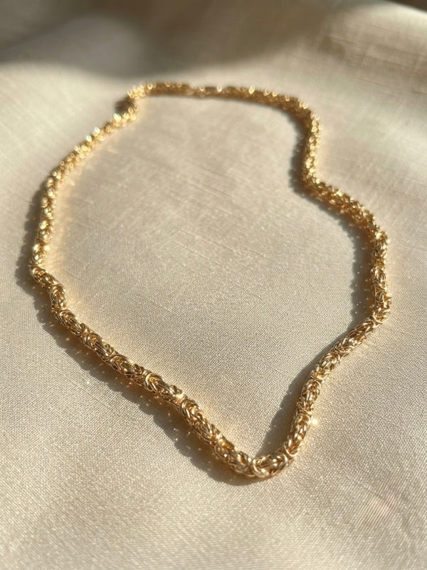 9K Yellow Gold Handcrafted Byzantine Chain Necklace