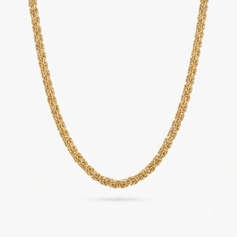 9K Yellow Gold Handcrafted Byzantine Chain Necklace