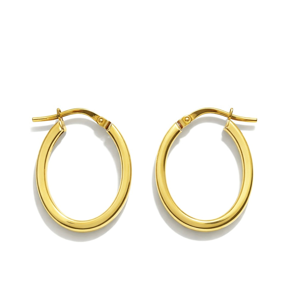 9K Yellow & White Gold Two-Tone Oval Hoop Earrings
