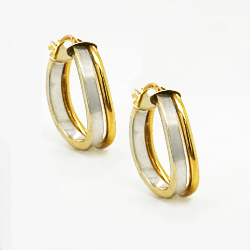 9K Yellow &amp; White Gold Two-Tone Oval Hoop Earrings