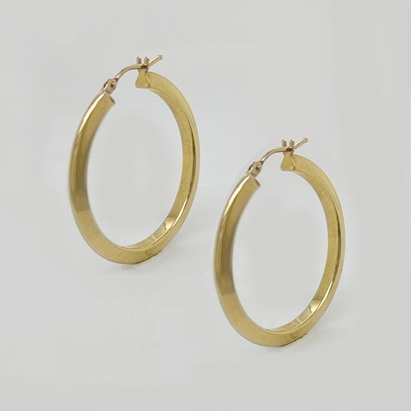 9K Yellow Gold Round Hoop Earrings