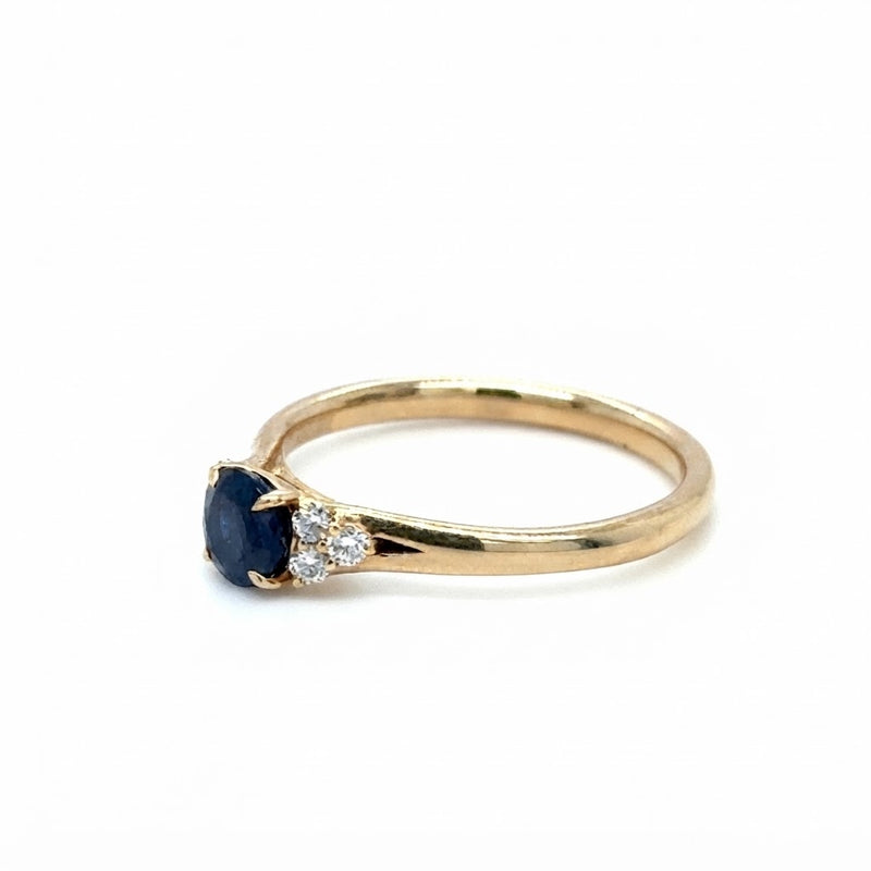9K Yellow Gold Round Blue Sapphire &amp; Diamond Cluster Ring