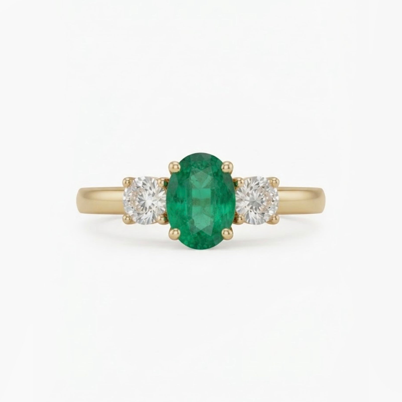 9K Yellow Gold Three-Stone Emerald & Diamond Ring