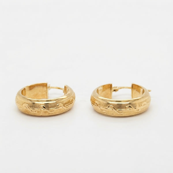 9K Yellow Gold Textured Hoop Earrings