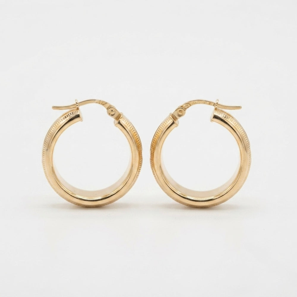 9K Yellow Gold Textured Hoop Earrings