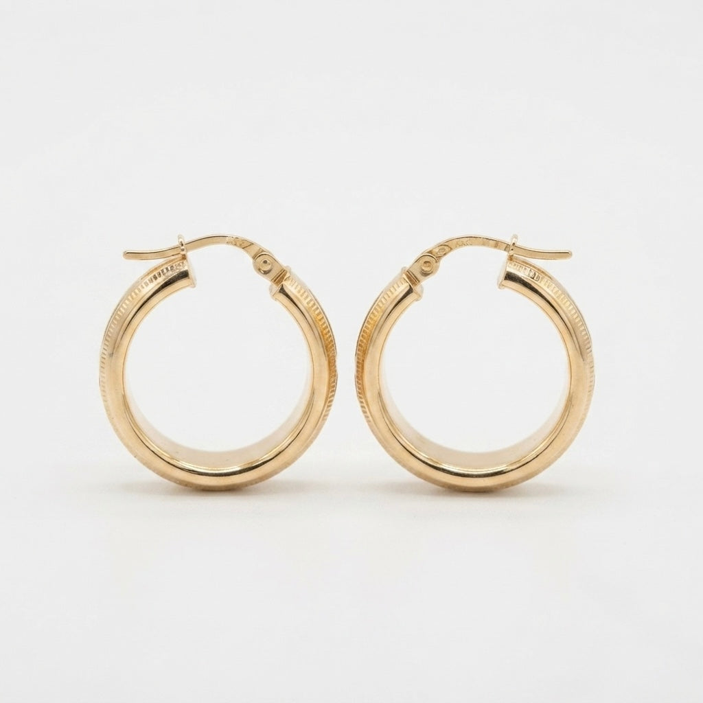 9K Yellow Gold Textured Hoop Earrings