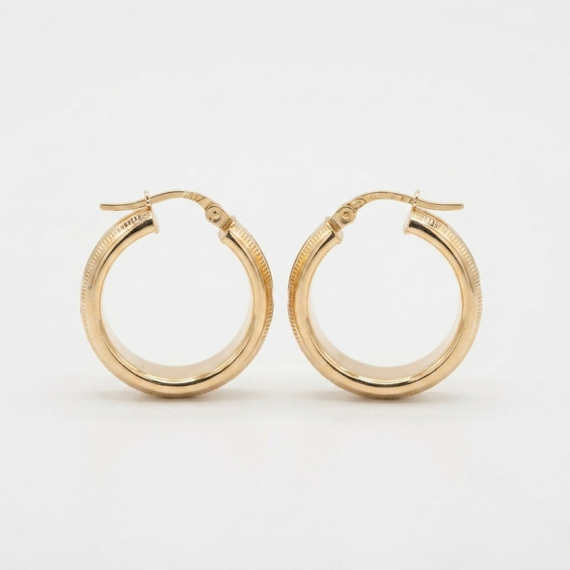 9K Yellow Gold Textured Hoop Earrings