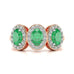 18ct Gold Diamond Halo 3 Emeralds Ring 