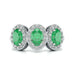 18ct white Gold Diamond Halo 3 Emeralds Ring 