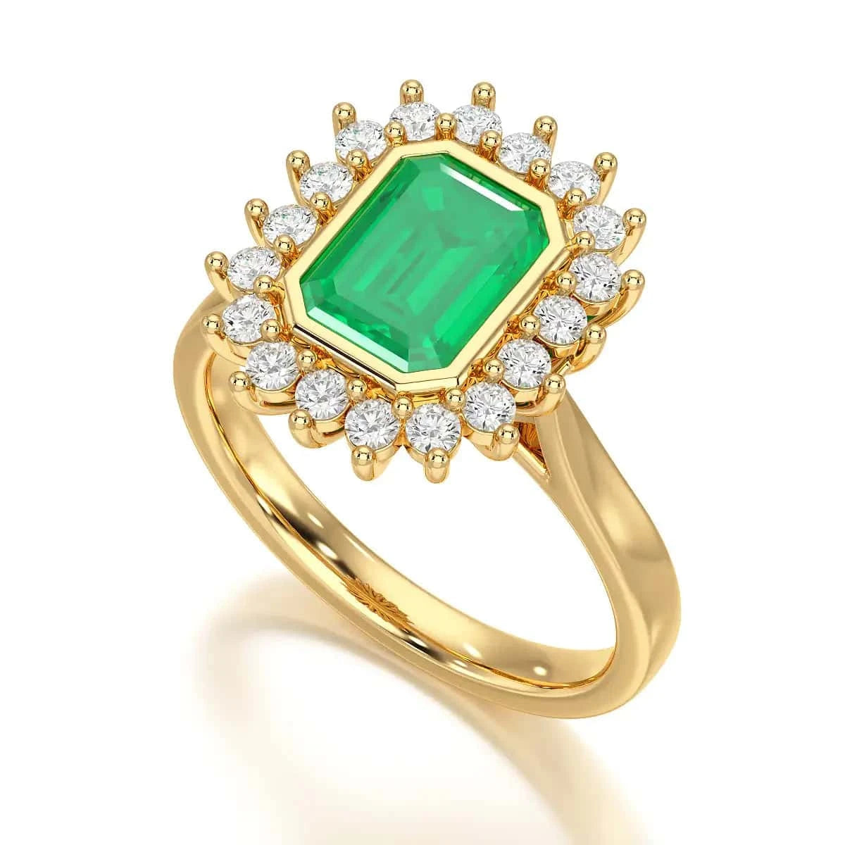 18ct Gold Diamond Cluster Emerald Engagement Ring  Octagon Shape