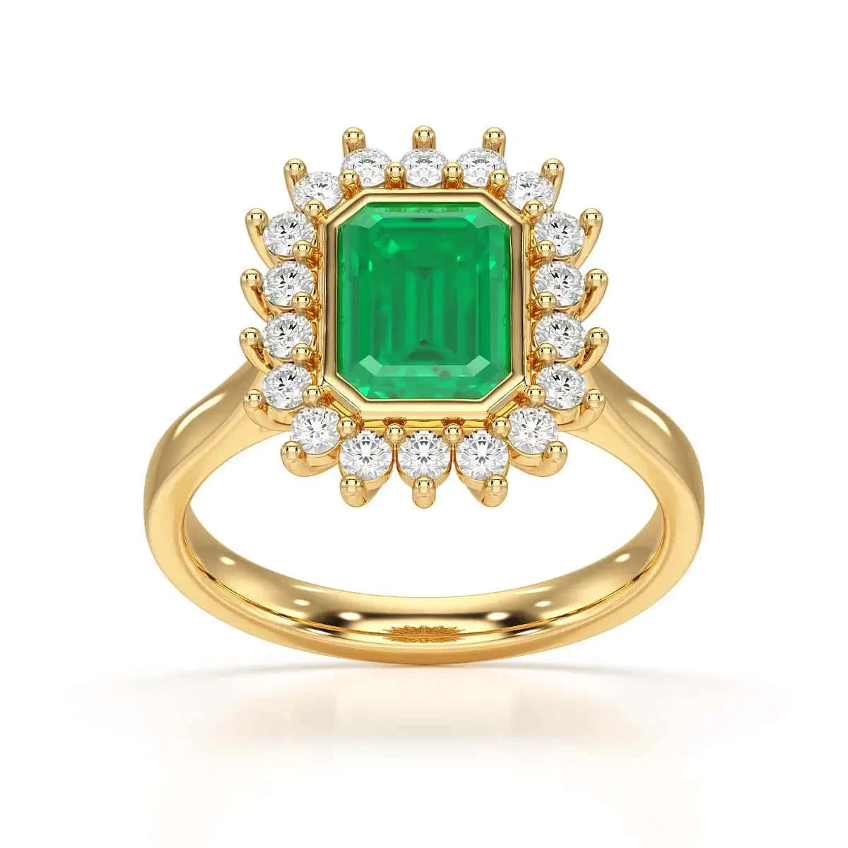 18ct Gold Diamond Cluster Emerald Engagement Ring  Octagon Shape