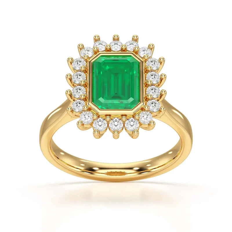 18ct Gold Diamond Cluster Emerald Engagement Ring  Octagon Shape