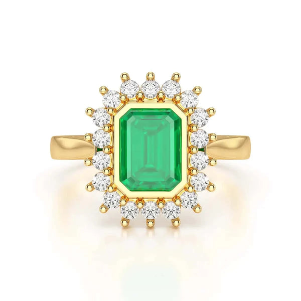  Rose Gold Diamond Cluster Emerald  Ring 