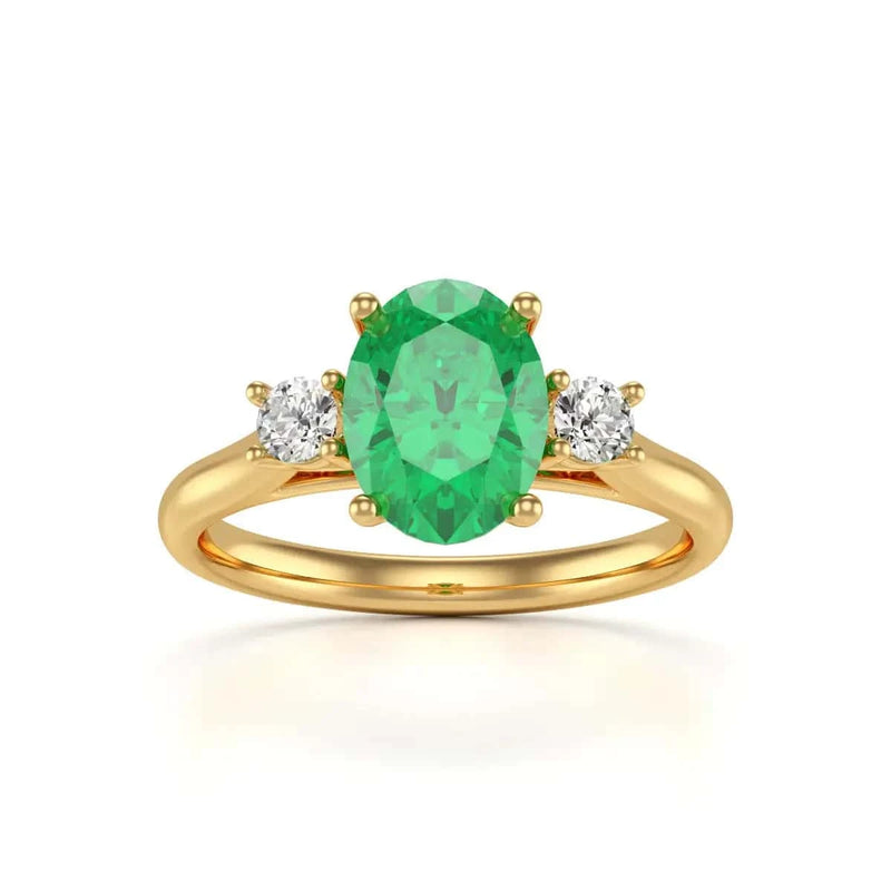 18ct Gold Diamond Emerald Engagement Ring - Oval Shape