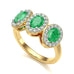 18ct Gold Diamond Halo 3 Emeralds Ring - Oval 