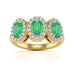 18ct Gold Diamond Halo 3 Emeralds Ring - Oval Shape