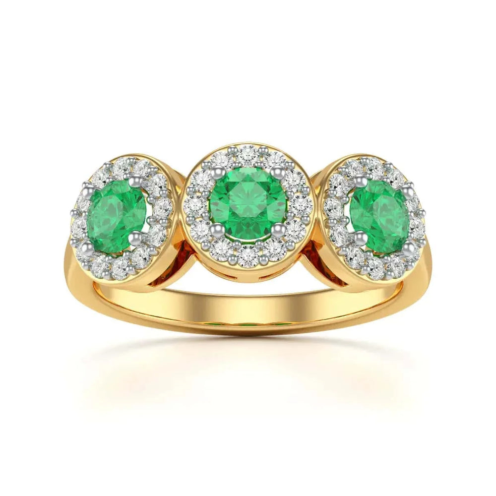 18ct  Rose Gold Diamond Halo 3 Emeralds Ring 