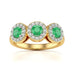 18ct Gold Diamond Halo 3 Emeralds Ring - Round Shape