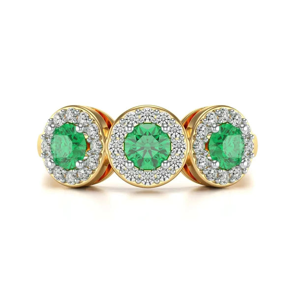 18ct  Rose Gold Diamond Halo 3 Emeralds Ring 