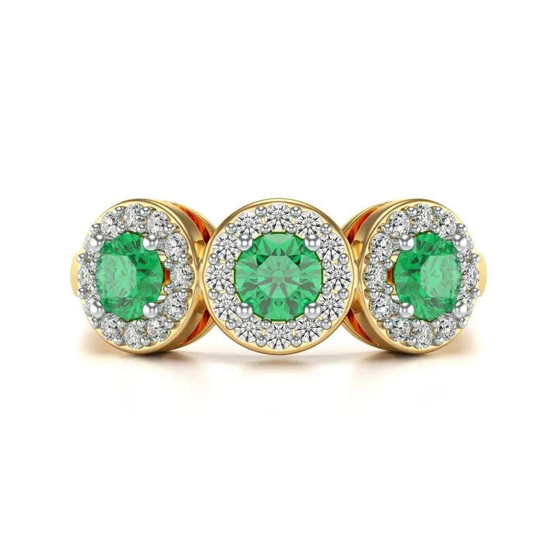 18ct Gold Diamond Halo 3 Emeralds Ring 