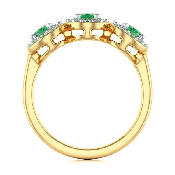 18ct Rose Gold Diamond Halo 3 Emeralds engagement Ring 