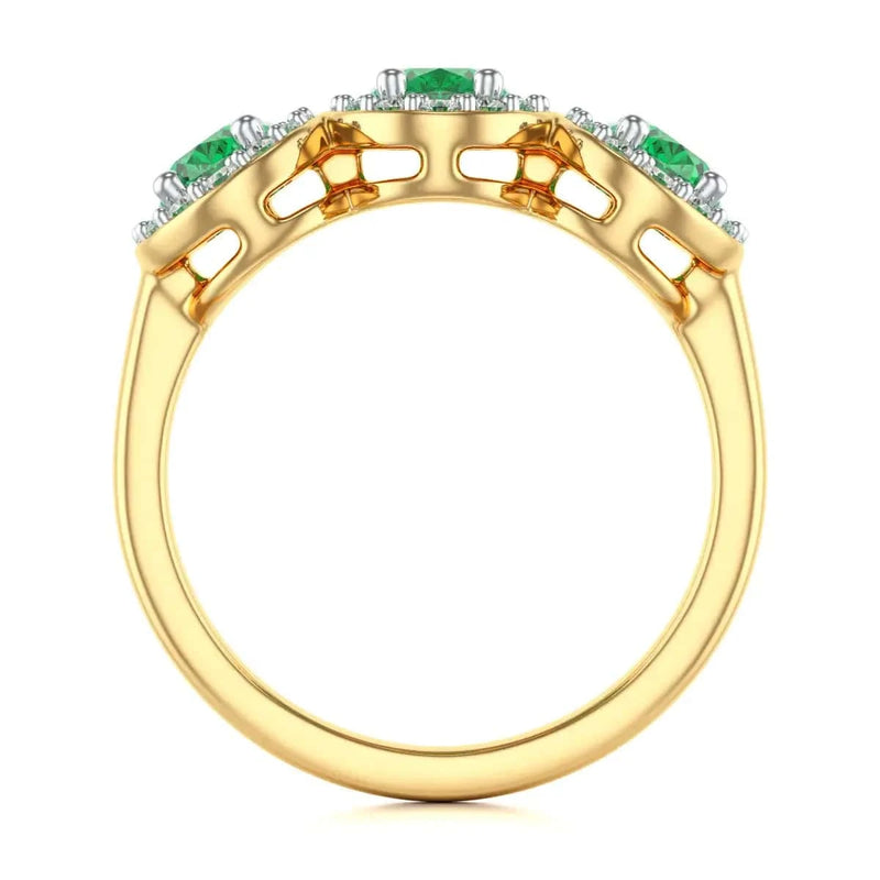 18ct Gold Diamond Halo 3 Emeralds Ring 