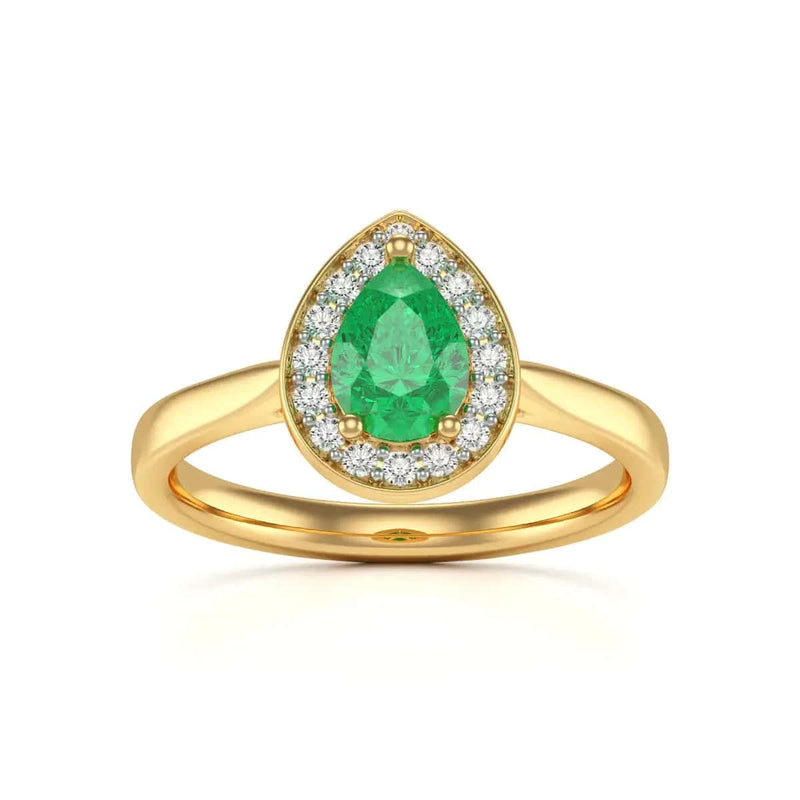 18ct Gold Diamond Halo Emerald Engagement Ring - Pear Shape