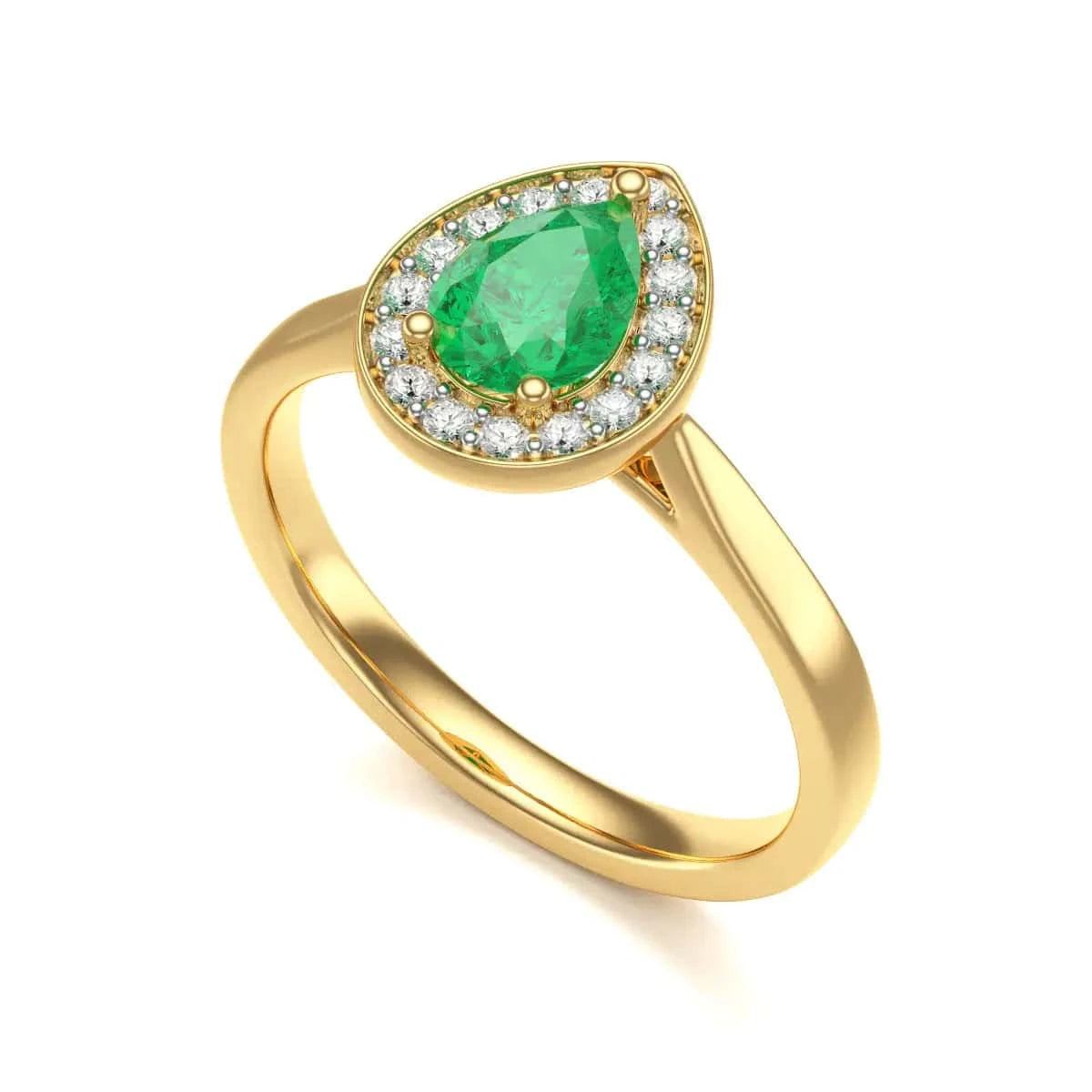 18ct Gold Diamond Halo Emerald Engagement Ring - Pear Shape