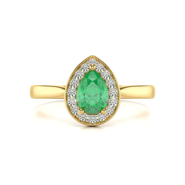  White Gold Diamond Halo Emerald  Ring 