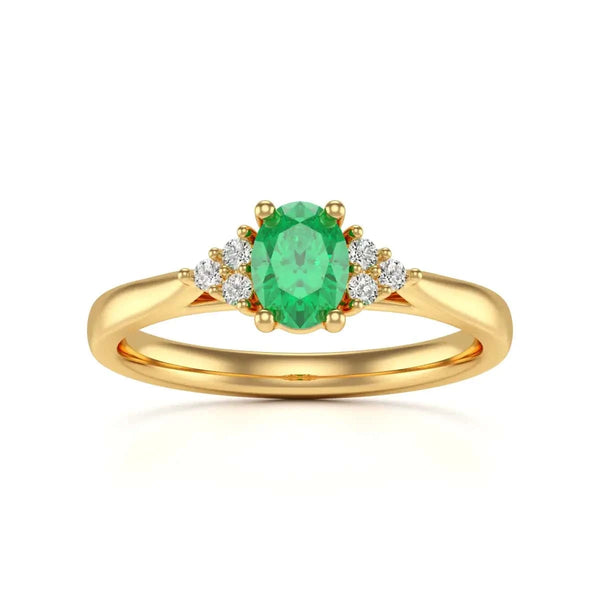 18ct Rose Gold Diamond Trefoil Emerald Ring 