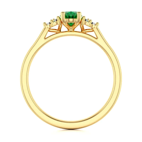 18ct Rose Gold Diamond Trefoil Emerald Ring 