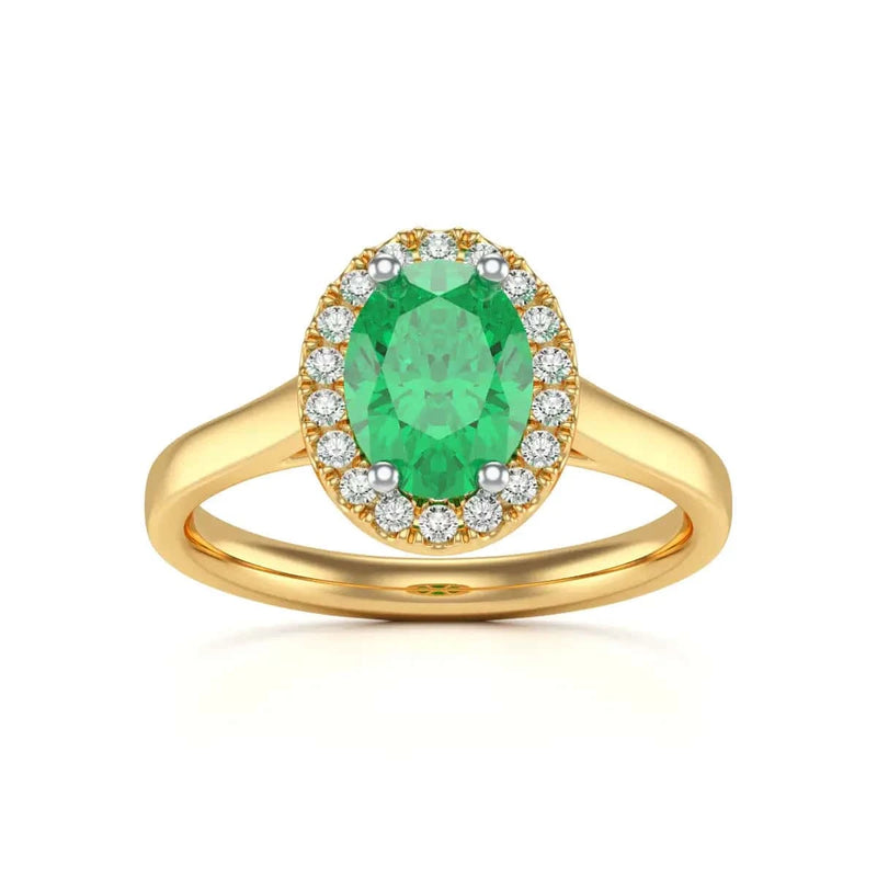 18ct Gold Halo Emerald Engagement Ring - Oval Shape