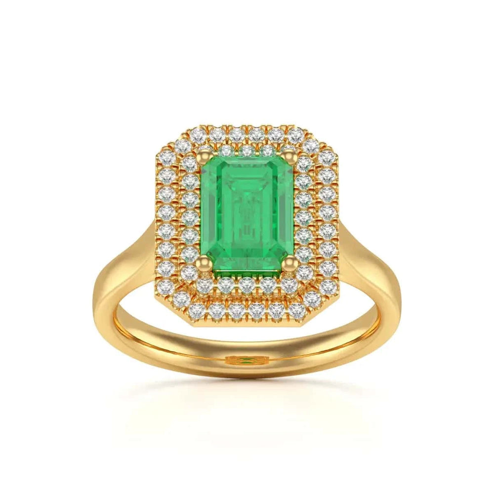 Gold Halo Emerald Engagement Ring 