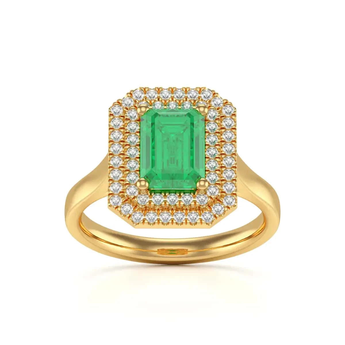 18ct Gold Halo Emerald Engagement Ring - Octagon Shape