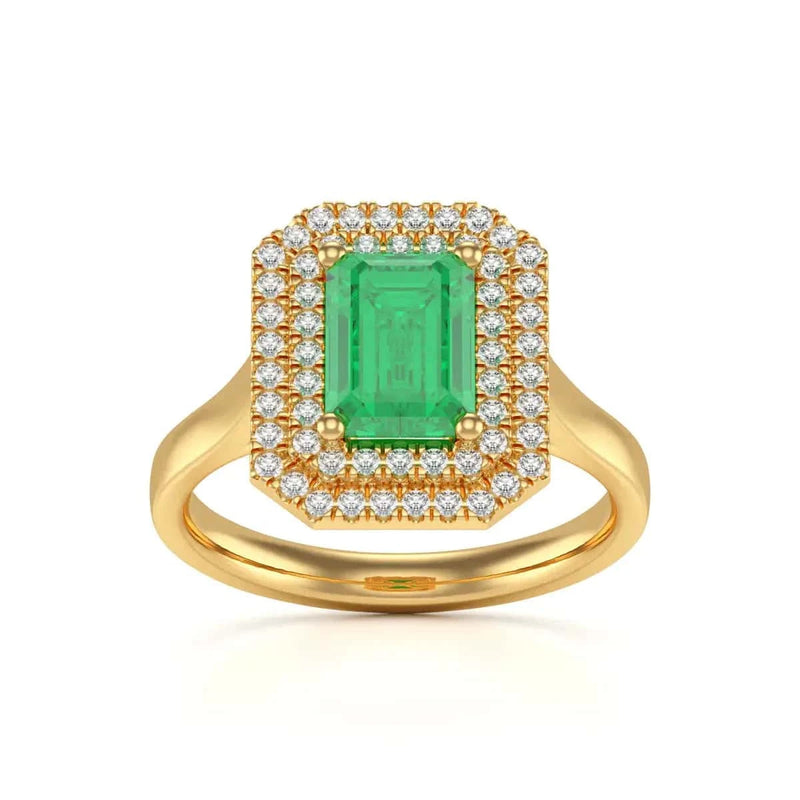 18ct Gold Halo Emerald Engagement Ring - Octagon Shape