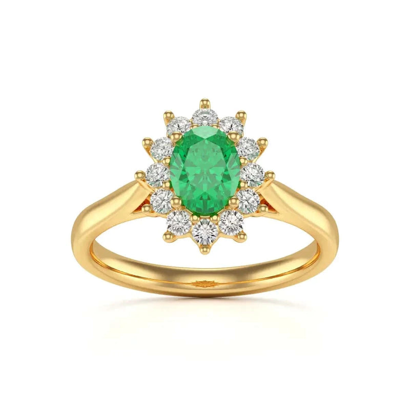 18ct Gold Halo Emerald Engagement Ring - Oval Shape