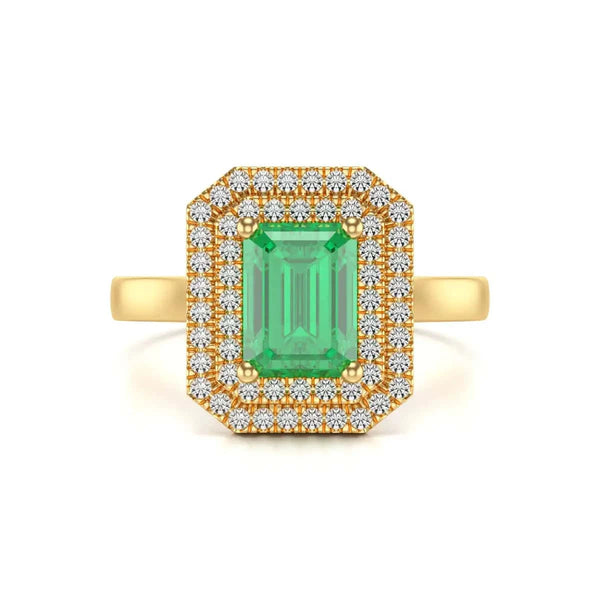 Gold Halo Emerald Engagement Ring 