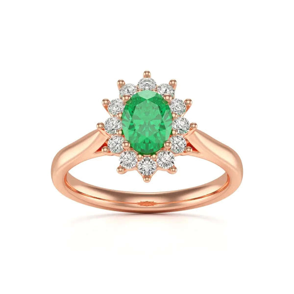 18ct rose Gold Halo Emerald Engagement Ring 